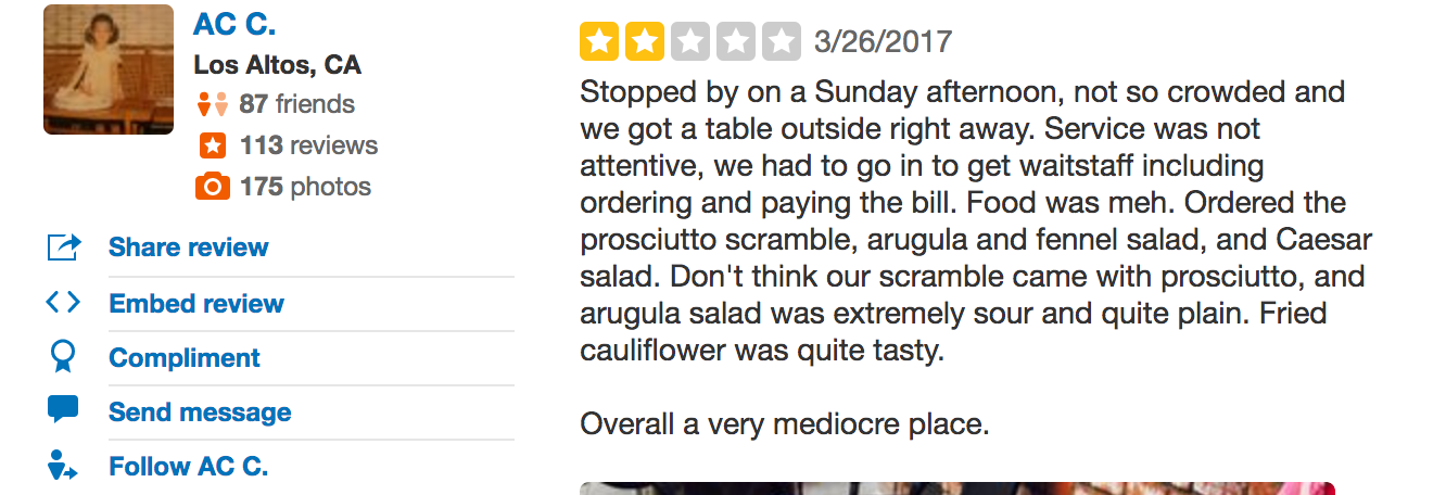 bad restaurant review