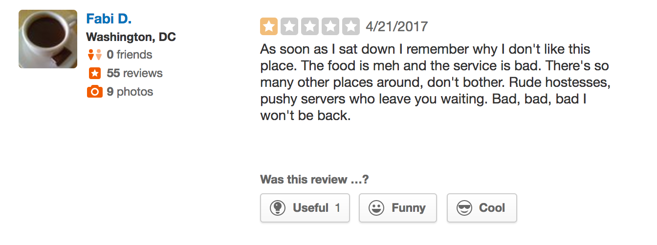 bad restaurant review