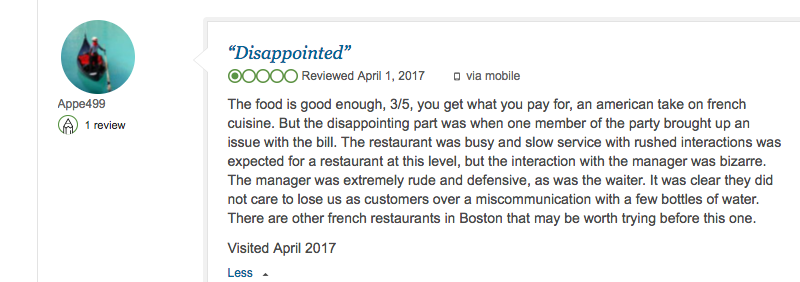 bad restaurant review